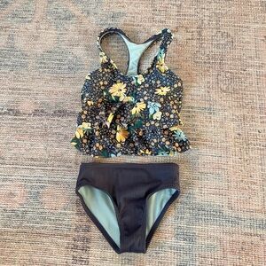 Wonder Nation 4/5T Gray Floral 2-Piece Racerback Swimsuit